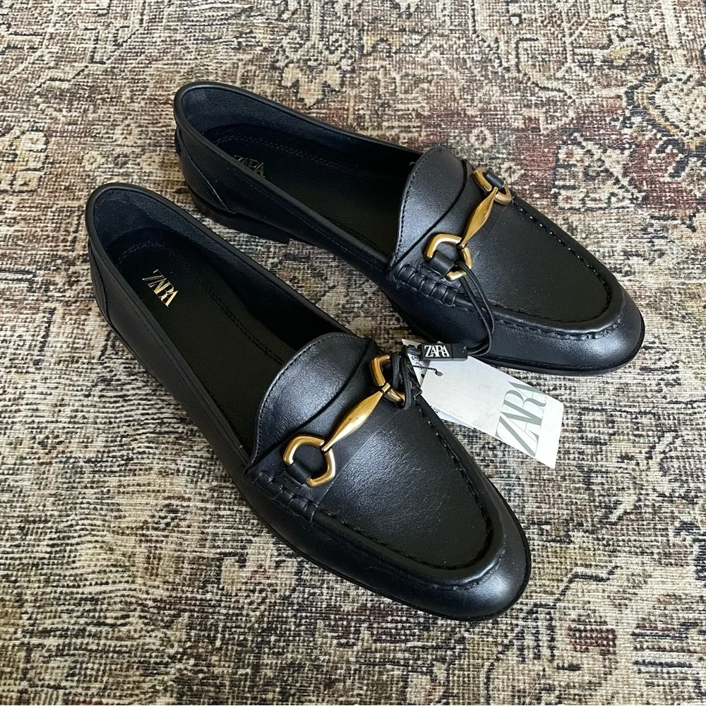 NWT Zara Leather Gold Hardware Loafers in Black - 7.5 - Picture 7 of 7